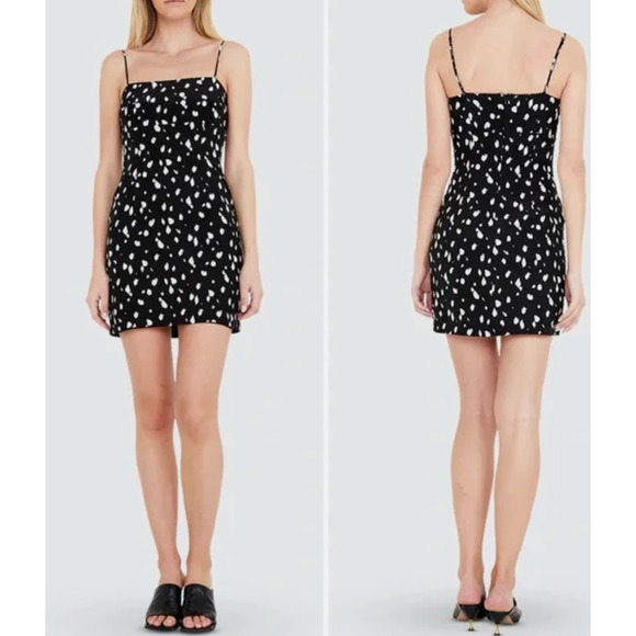 Bardot Womens Mini Graphic Spot Dress Spaghetti Straps Sleeveless Size 4 Black - Picture 1 of 12